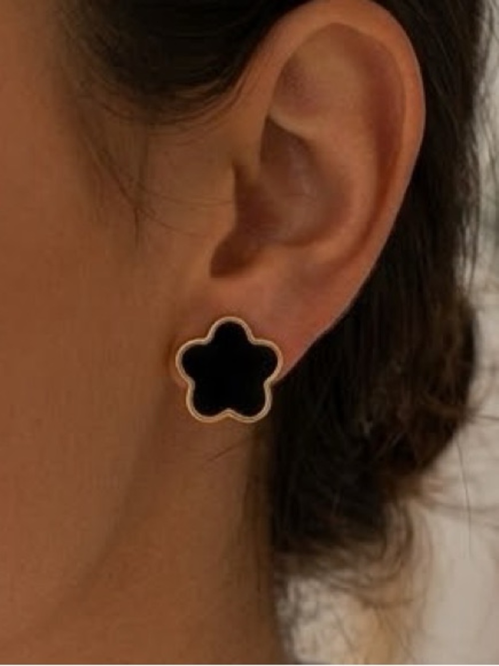 Gold Plated Black Clover Earrings Stainless Steel Floral Unisex Mens Womens